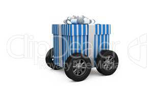Digitally generated image of gift box with wheels