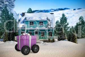 Composite image of gift on wheels