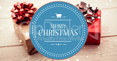 Composite image of banner and logo saying merry christmas