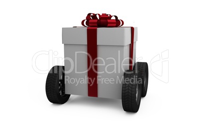 Gray gift box with wheels