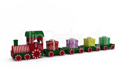Train model carrying gift boxes