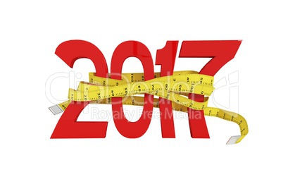 Digitally generated image of new year with tape measure