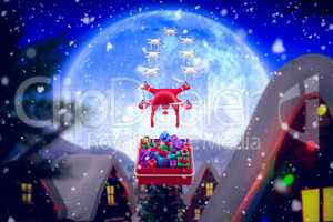 Composite image of mini drone pulling chirstmas sledge
