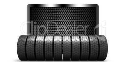 Composite image of row of tyres