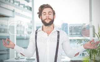 Composite image of hipster meditating arms outstretched