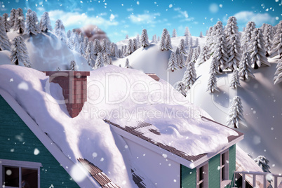 Composite image of snow on roof of house