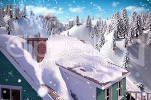 Composite image of snow on roof of house
