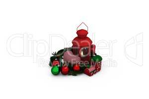Digital image of lantern with Christmas accessories