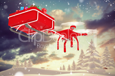 Composite image of drone pulling chirstmas sledge