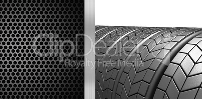 Composite image of closed up tyres