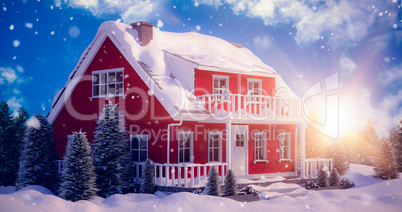 Composite image of snow covered house