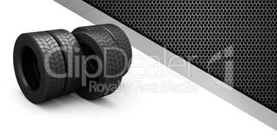 Composite image of row of tyres