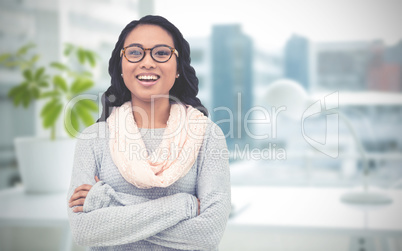 Composite image of asian woman with arms crossed