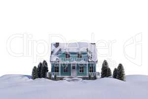 Three dimensional house snow covered