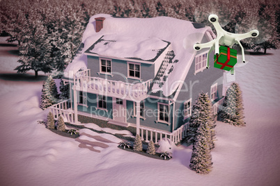 Composite image of quadcopter with gift box