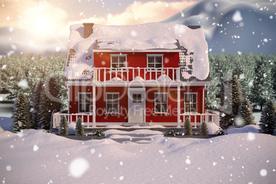 Composite image of red house with trees
