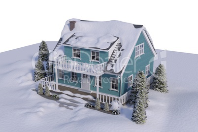 High angle view of house covered in snow
