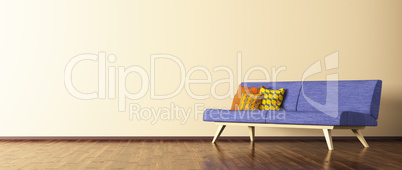 Interior of living room with sofa panorama 3d rendering