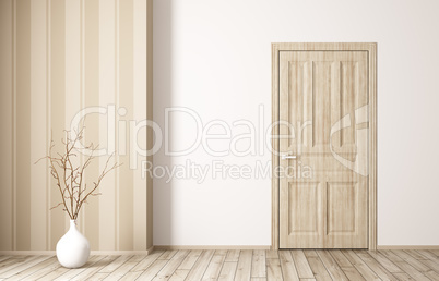 Interior of room with wooden door 3d rendering