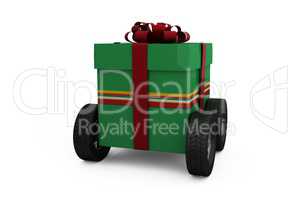 Green gift box with wheels
