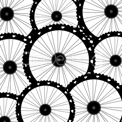road and mountain bike wheels and tires pattern isolated on white