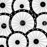 road and mountain bike wheels and tires pattern isolated on white