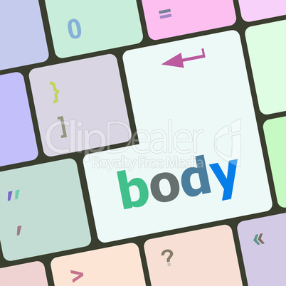 body word on keyboard key, notebook computer button