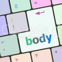 body word on keyboard key, notebook computer button