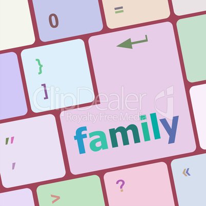 Vacation concept computer keyboard with word Family