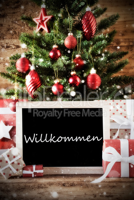Christmas Tree With Willkommen Means Welcome
