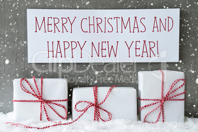 White Gift With Snowflakes, Text Merry Christmas Happy New Year