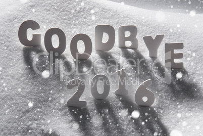 Text Goodbye 2016 With White Letters In Snow, Snowflakes