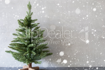 Christmas Tree With Cement Wall As Background, Copy Space, Snowflakes