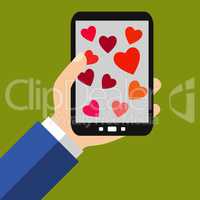 Rote Herzen auf dem Smartphone