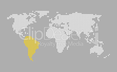 Moderne Pixel Weltkarte grau orange: Südamerika