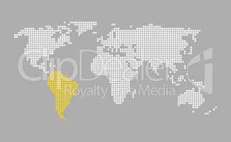 Moderne Pixel Weltkarte grau orange: Südamerika