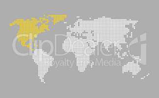 Moderne Pixel Weltkarte grau orange: Nordamerika