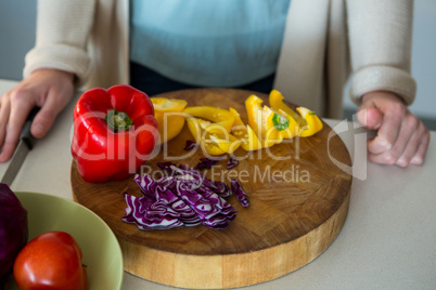 Close-up of chopped vegetables in kitchen