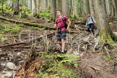 Couple hiking in countryside