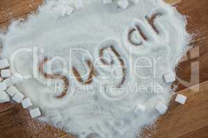 Sugar written on sugar powder
