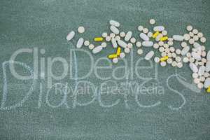 Medicine pills on diabetes text