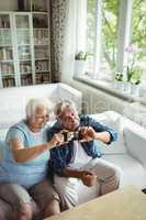 Senior couple taking a photo from mobile phone