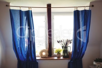 View of curtain and window