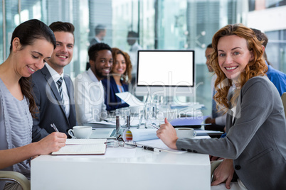 Portrait of businesspeople during video conference