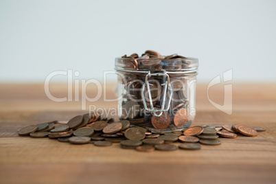 Close-up of coins in jar