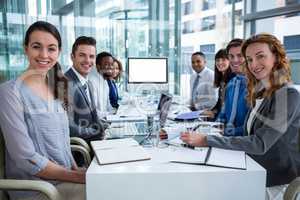 Business people looking at a screen during a video conference