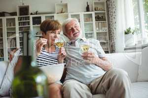 Senior couple having glasses of wine