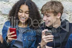 Boy Girl Male Female Teenagers Using Cell Phone