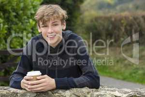 Happy Boy Male Child Teenager Drinking Coffee