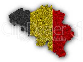 Karte und Fahne von Belgien auf Mohn